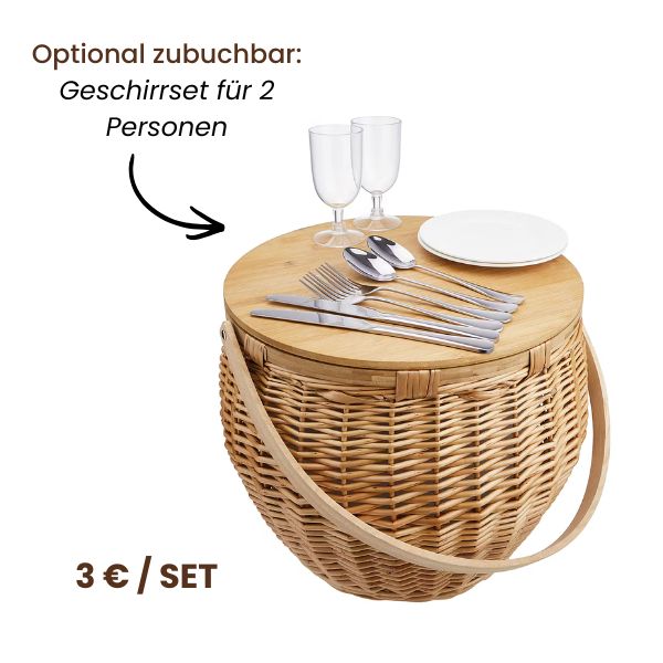 Boholino Picknick Verleih_Kühlkorb Coolie Charlie_optional Geschirsset für 2 Personen